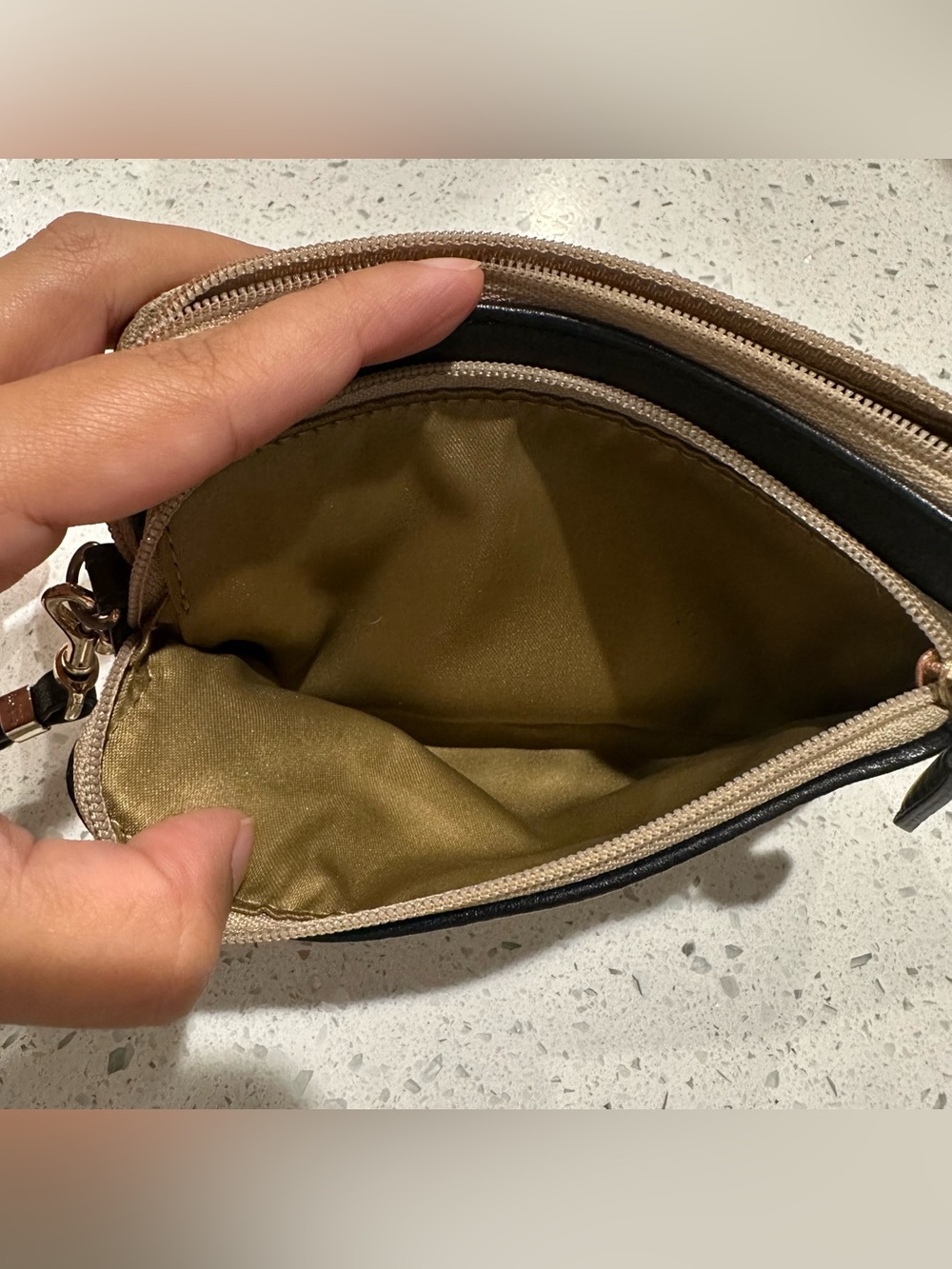Coach Madison Needlepoint Signature Canvas Wristlet in Khaki Black Leather Trim - Picture 6 of 6